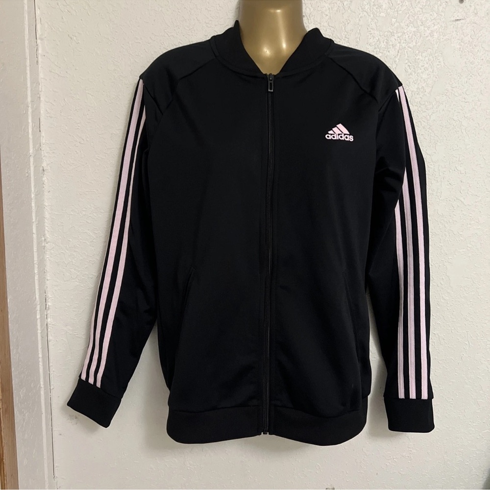Adidas Women's Black Track Jacket with Pink Stripe